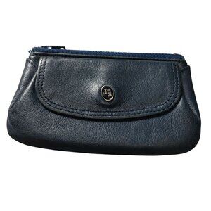 JANE SHILTON Vintage Blue Leather Coin Change Purse Wallet Logo Classic